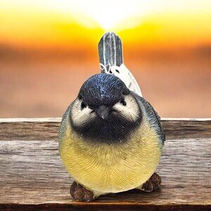 Yellow-Bellied Blue Tit Bird Resin Figurine by Transpac - Head Straight-Tail Up